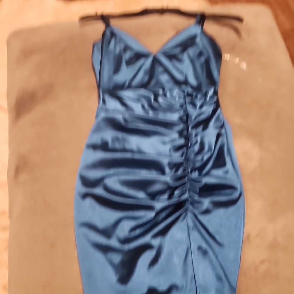 Honey and Rosie Blue Ruched Bodycon Midi Dress